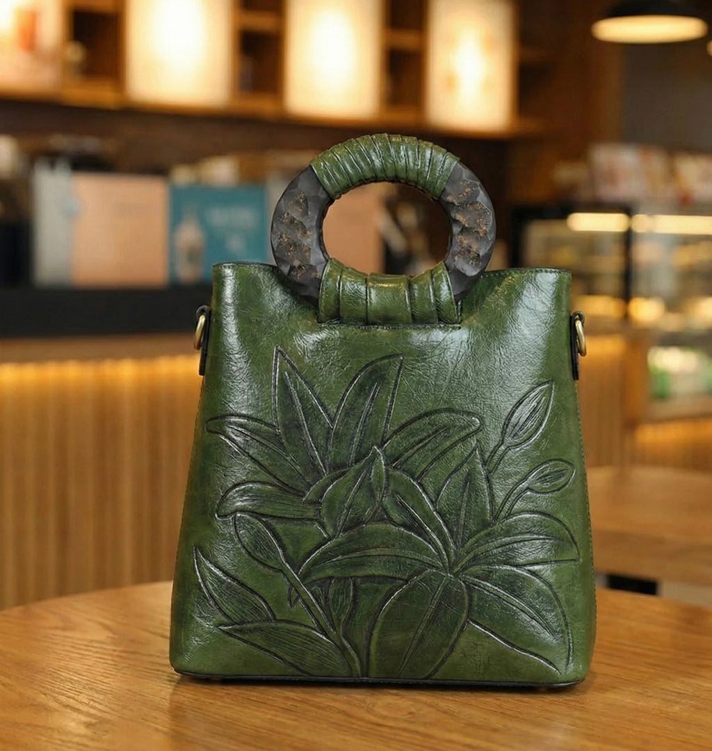 Sac Marron Motif Floral Sculpté — vue 7