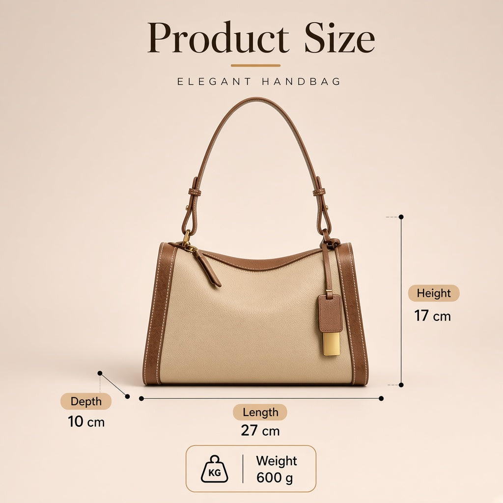 Sac porté épaule oreiller en cuir grainé à pampille dorée — dimensions 27 × 10 × 17 cm