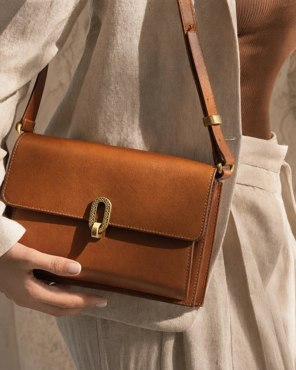 Detail de bandouliere fermoir et finition d un sac SAKIWE