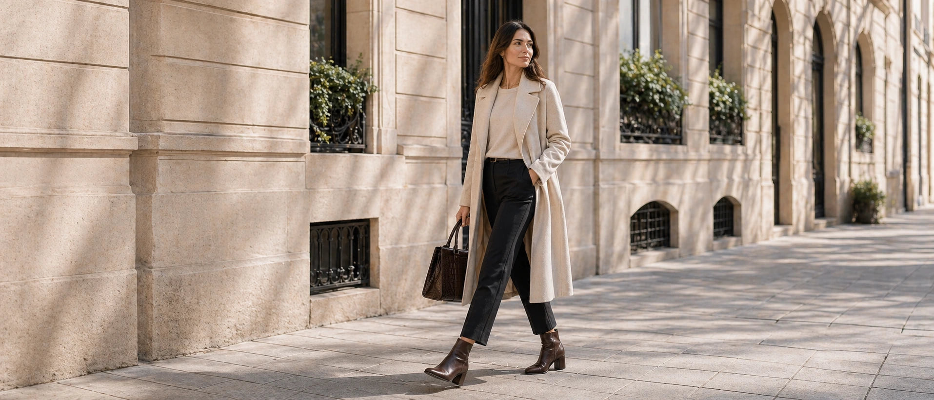 Femme marchant avec des chaussures SAKIWE dans une rue lumineuse