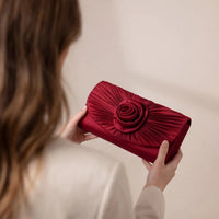 Pochette plissée noir rouge à fleur — vue 7