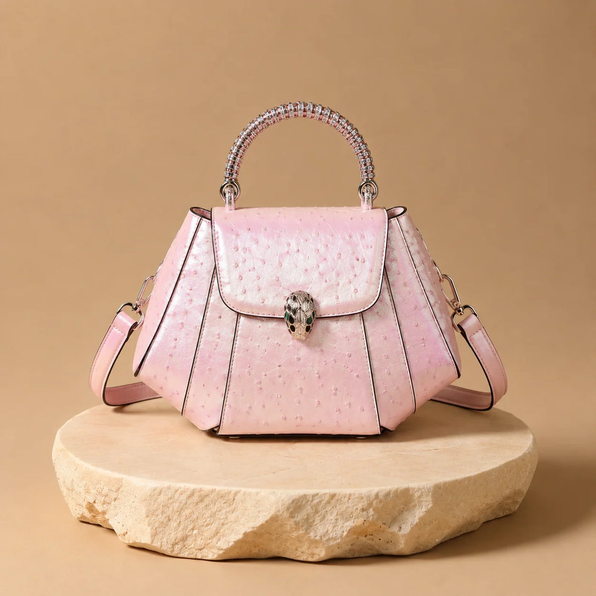 Sac à main structuré effet autruche blanc cassé — SAKIWÉ