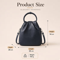Sac seau froncé en cuir à anse anneau - Product Size : 26 x 26 x 14 cm, 700 g