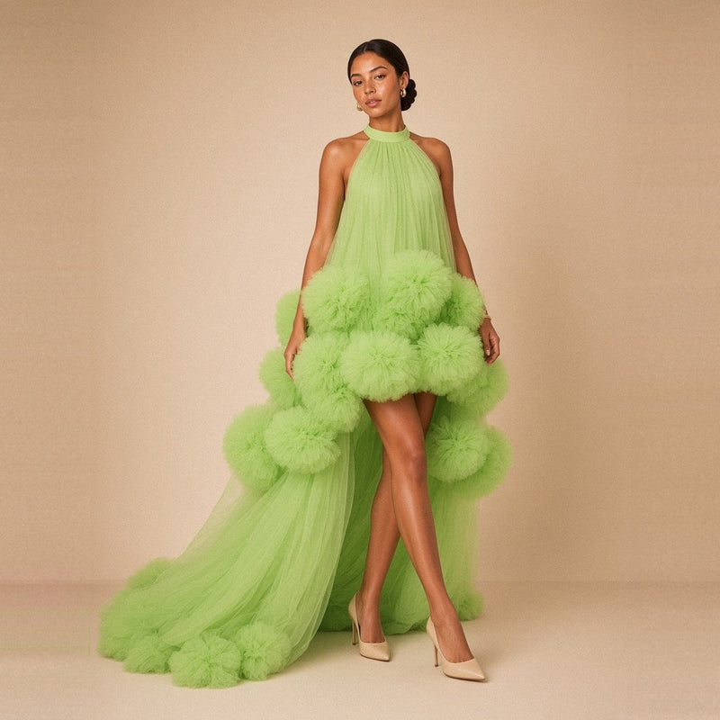 Robe en tulle vert anis – en marchant