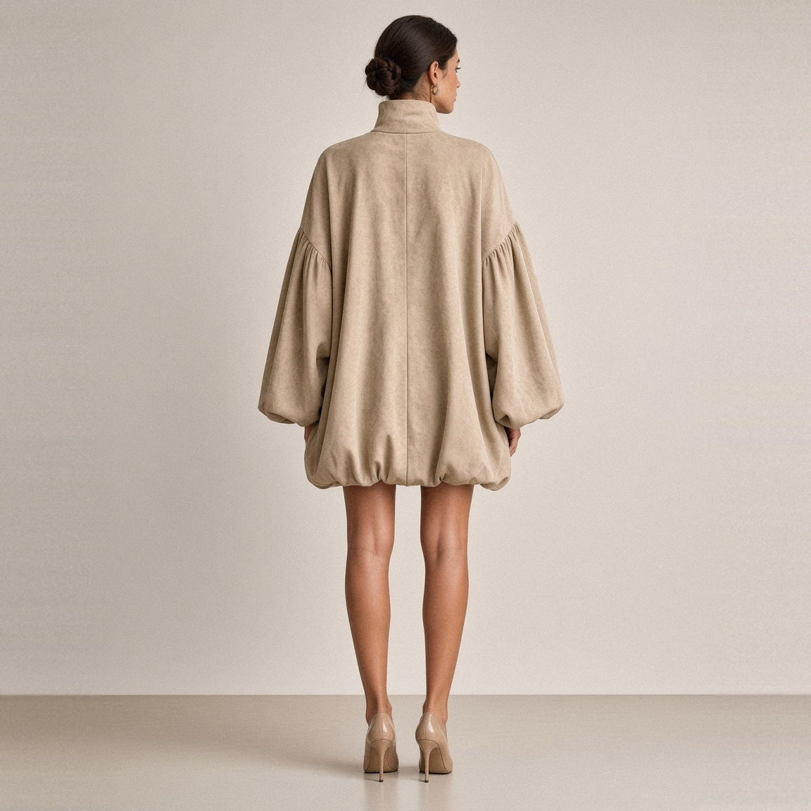 Robe ballon effet daim beige – vue de dos